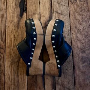 Free People Black Leather Platform Clogs